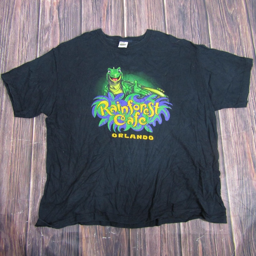 Vintage Rainforest Cafe Orlando Shirt Mens XL Black Iggy‎ Frog Made USA 90s